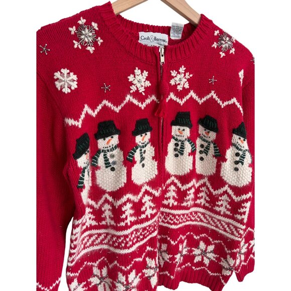 Vintage Hand Knit "Ugly" Christmas Holiday Snowflake Snowmen Sweater - Picture 2 of 6